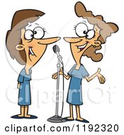 Happy Women Singing A Duet Cartoon