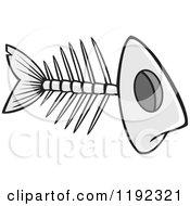 Cartoon Of A Grayscale Fish Bone Skeleton Royalty Free Vector Clipart