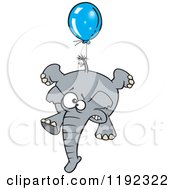 Poster, Art Print Of Scared Elephant Floating With A Blue Balloon Cartoon