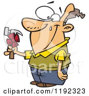 Happy Man Shedding A Tear Over A Hammer Gift On Fathers Day Cartoon