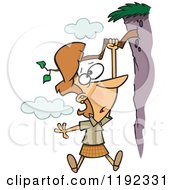 Woman Hanging Out On A Limb Of A Cliff Cartoon