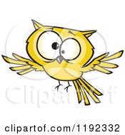 Poster, Art Print Of Cross Eyed Yellow Owl Flying Cartoon