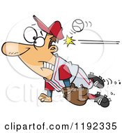 Distracted Baseball Player Getting Whacked In The Head Cartoon