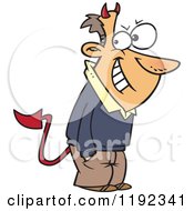 Cartoon Of A Grinning Con Man With Devil Horns And A Tail Royalty Free Vector Clipart