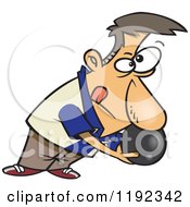 Cartoon Of A Man Licking His Lips And Holding A Bowling Ball Royalty Free Vector Clipart