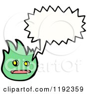 Cartoon Of A Green Flame Speaking Royalty Free Vector Illustration