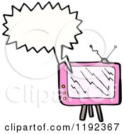 Cartoon Of A Pink Television Speaking Royalty Free Vector Illustration by lineartestpilot