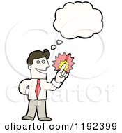 Cartoon Of A May With A Firey Pointer FingerThinking Royalty Free Vector Illustration
