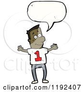 Cartoon Of A Man Wearing A Shirt With The Number 1 Speaking Royalty Free Vector Illustration