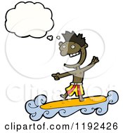 Cartoon Of A Black Boy Surfing And Thinking Royalty Free Vector Illustration