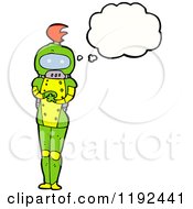 Cartoon Of A Robot Thinking Royalty Free Vector Illustration