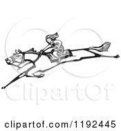 Clipart Of A Lone Woman On A Leaping Horse Black And White Woodcut Royalty Free Vector Illustration