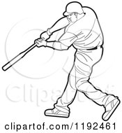 Clipart Of A Swinging Black And White Baseball Player Royalty Free Vector Illustration