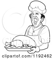 Poster, Art Print Of Black And White Shouting Male Chef Holding A Roasted Turkey