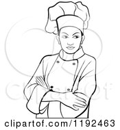 Clipart Of A Black And White Female Chef With Folded Arms Royalty Free Vector Illustration