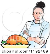 Clipart Of A Female Chef With Folded Arms By A Roasted Turkey Royalty Free Vector Illustration by Lal Perera