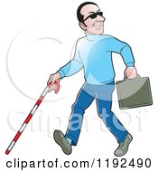 Poster, Art Print Of Happy Caucasian Blind Man With A Cane And Briefcase