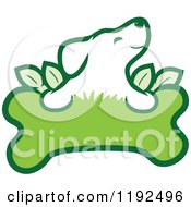 Cartoon Of A Cute Puppy Over An Organic Leafy Green Doggy Bone Royalty Free Vector Clipart by Maria Bell #COLLC1192496-0034