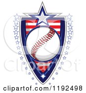 Clipart Of A Patriotic Baseball Over An American Sripes Shield With A Border Of Stars Royalty Free Vector Illustration by Chromaco