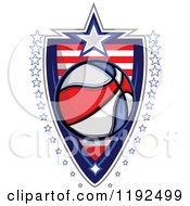 Poster, Art Print Of Patriotic Basketball Over An American Sripes Shield With A Border Of Stars