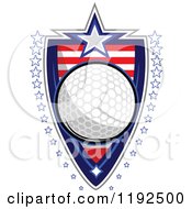 Poster, Art Print Of Patriotic Golf Ball Over An American Sripes Shield With A Border Of Stars