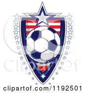 Poster, Art Print Of Patriotic Soccer Ball Over An American Sripes Shield With A Border Of Stars