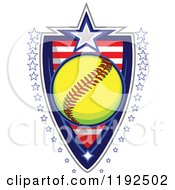 Poster, Art Print Of Patriotic Softball Over An American Sripes Shield With A Border Of Stars