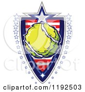 Poster, Art Print Of Patriotic Tennis Ball Over An American Sripes Shield With A Border Of Stars