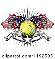 Poster, Art Print Of Patriotic Tennis Ball With American Flags A Burst Stars And A Banner