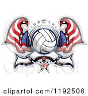 Poster, Art Print Of Patriotic Volleyball With Two American Flags Stars And A Banner