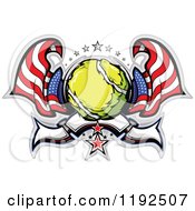 Poster, Art Print Of Patriotic Tennis Ball With Two American Flags Stars And A Banner