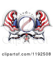 Clipart Of A Patriotic Baseball With Two American Flags Stars And A Banner Royalty Free Vector Illustration by Chromaco