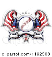 Poster, Art Print Of Patriotic Baseball With Two American Flags Stars And A Banner