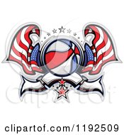 Clipart Of A Patriotic Basketball With Two American Flags Stars And A Banner Royalty Free Vector Illustration