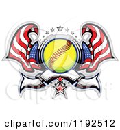 Poster, Art Print Of Patriotic Softball With Two American Flags Stars And A Banner