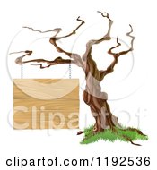 Poster, Art Print Of Bare Tree With A Wooden Sign Suspended From A Branch