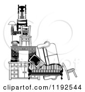 Clipart Of A Pile Of Black And White Furniture And Items Royalty Free Vector Illustration by AtStockIllustration