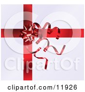 Red Bow And Curly Ribbons On A Present Clipart Illustration