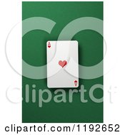 Poster, Art Print Of 3d Ace Of Hearts Playing Card Over A Green Felt Surface