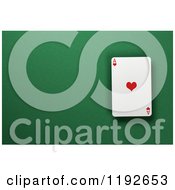 Poster, Art Print Of 3d Ace Of Hearts Playing Card Over A Green Felt Surface With Copyspace