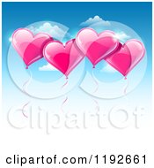 Poster, Art Print Of Pink Valentines Day Heart Balloons Floating Over A Gradient Blue Sky With Copyspace
