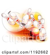 Clipart Of A Fast Red Bowling Ball Smashing Into Pins Royalty Free Vector Illustration by Oligo