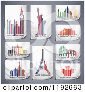 Clipart Of Colorful Patriotic Country Bar Codes With Landmarks And Symbols On Gray Royalty Free Vector Illustration