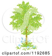 Poster, Art Print Of Tree With Green Leaves And Blue Flowers