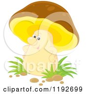 Poster, Art Print Of Happy Brown And Yellow Mushroom Character With His Hands On His Hips