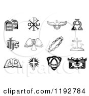 Clipart Of Black And White Christian Icons 4 Royalty Free Vector Illustration by AtStockIllustration