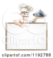 Poster, Art Print Of Happy Male Chef Holding A Platter And Pointing Down At A White Board