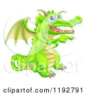 Poster, Art Print Of Happy Green Dragon Pointing