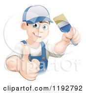 Poster, Art Print Of Happy Male House Painter Holding A Brush And A Thumb Up
