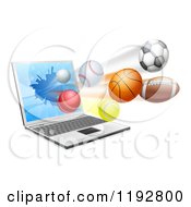 Poster, Art Print Of Laptop Computer And Sports Balls Flying From The Screen